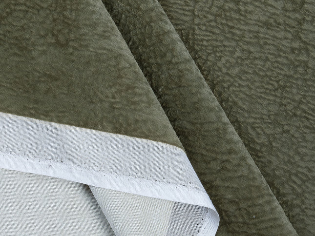 Olive Green Colour Textured Velvet Flock Easy Clean Sofa, Chair and Curtain Fabric