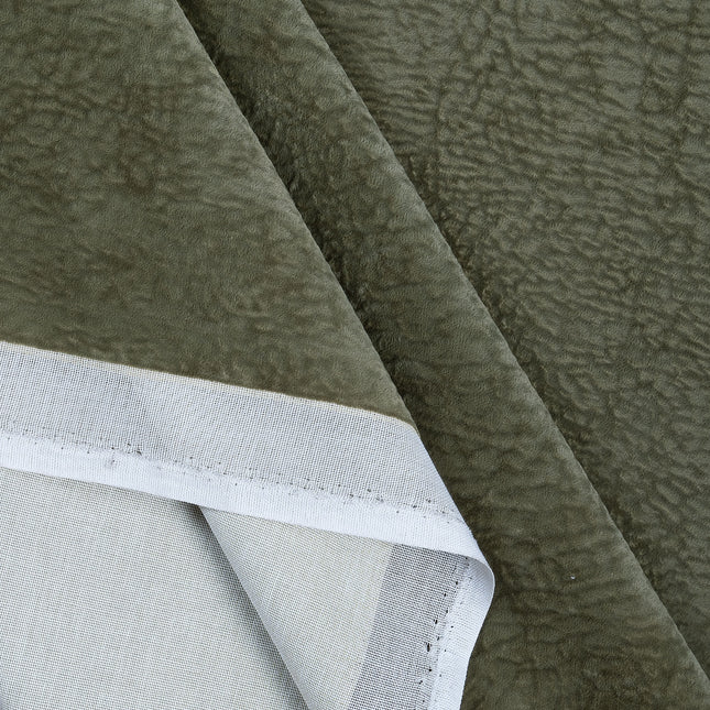 Olive Green Colour Textured Velvet Flock Easy Clean Sofa, Chair and Curtain Fabric