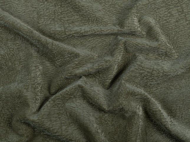 Olive Green Colour Textured Velvet Flock Easy Clean Sofa, Chair and Curtain Fabric