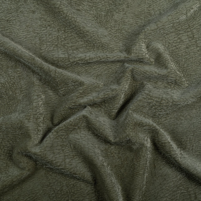 Olive Green Colour Textured Velvet Flock Easy Clean Sofa, Chair and Curtain Fabric