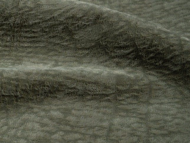 Olive Green Colour Textured Velvet Flock Easy Clean Sofa, Chair and Curtain Fabric
