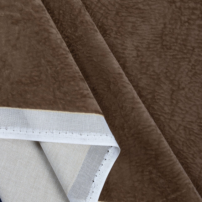 Medium Brown Colour Textured Velvet Flock Easy Clean Sofa, Chair and Curtain Fabric