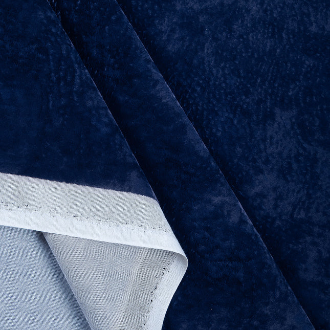 Royal Navy Blue Colour Textured Velvet Flock Readymade Curtain