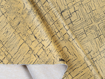 Yellow Colour Geometric Pattern Suede Readymade Curtain