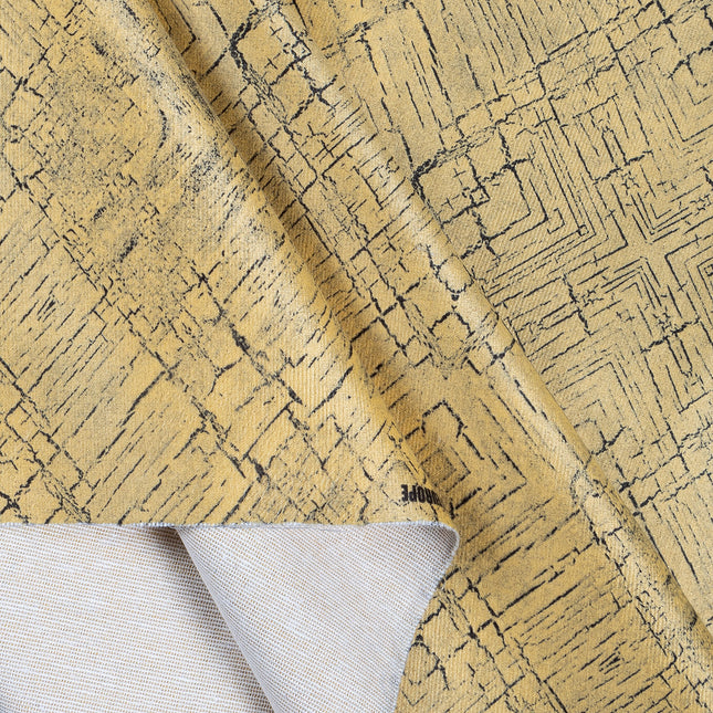 Yellow Colour Geometric Pattern Suede Readymade Curtain