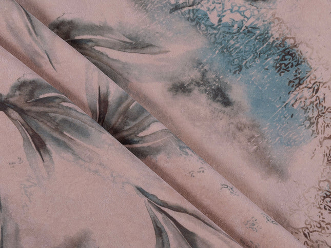 Blue and Slate Grey Colour Leaves Pattern Velvet Curtain Fabric printed