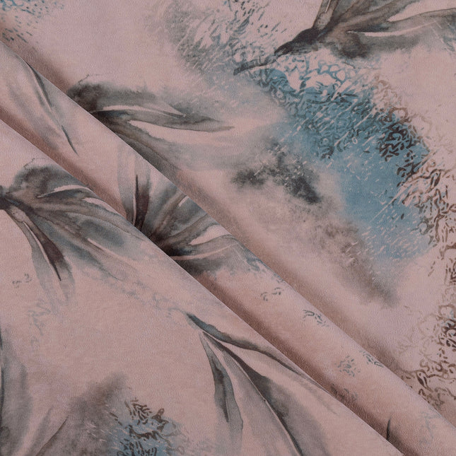 Blue and Slate Grey Colour Leaves Pattern Velvet Curtain Fabric printed