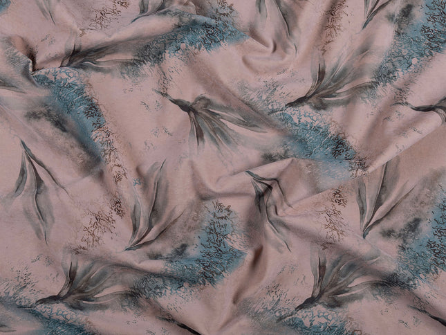 Blue and Slate Grey Colour Leaves Pattern Velvet Curtain Fabric printed