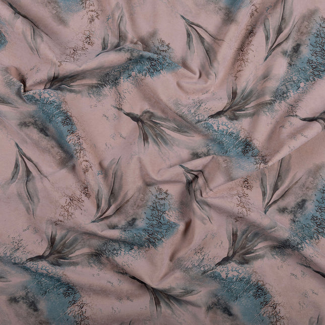 Blue and Slate Grey Colour Leaves Pattern Velvet Curtain Fabric printed