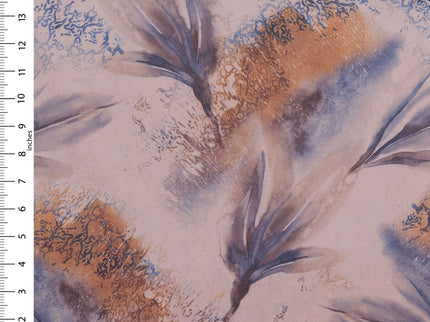 Light Orange and Slate Blue Colour Leaves Pattern Velvet Curtain Fabric printed