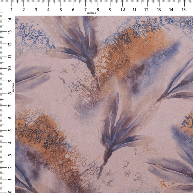 Light Orange and Slate Blue Colour Leaves Pattern Velvet Curtain Fabric printed