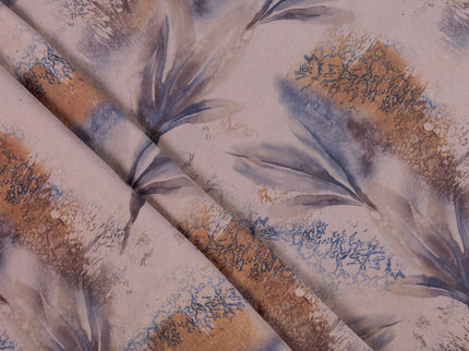 Light Orange and Slate Blue Colour Leaves Pattern Velvet Curtain Fabric printed