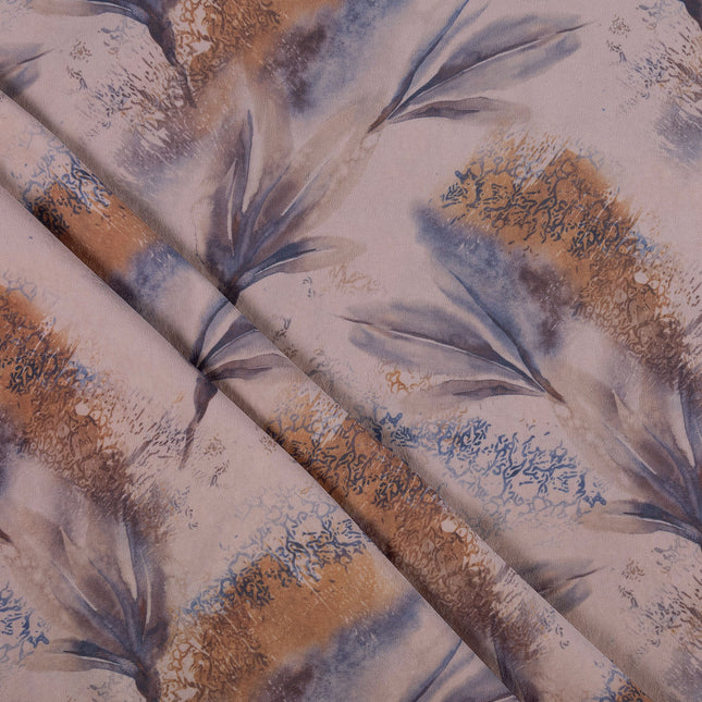 Light Orange and Slate Blue Colour Leaves Pattern Velvet Curtain Fabric printed