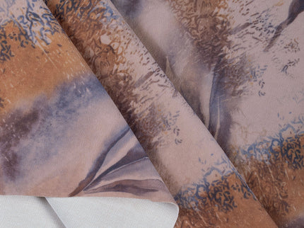 Light Orange and Slate Blue Colour Leaves Pattern Velvet Curtain Fabric printed