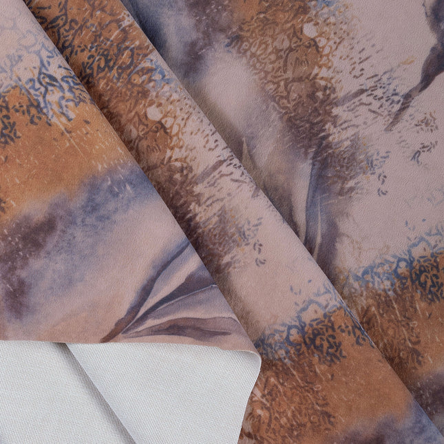 Light Orange and Slate Blue Colour Leaves Pattern Velvet Curtain Fabric printed