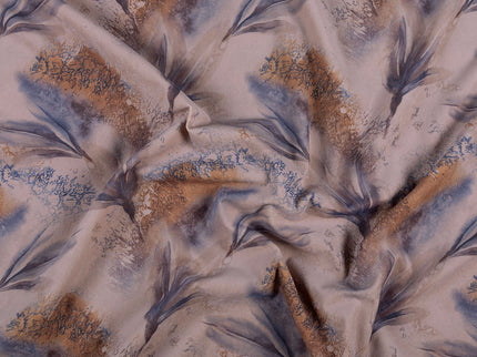 Light Orange and Slate Blue Colour Leaves Pattern Velvet Curtain Fabric printed