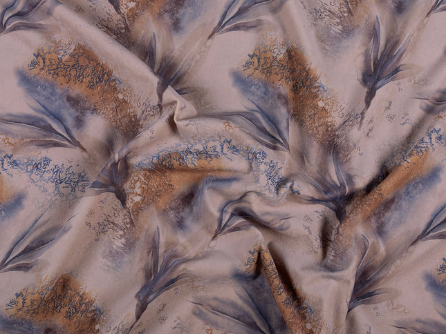 Light Orange and Slate Blue Colour Leaves Pattern Velvet Curtain Fabric printed