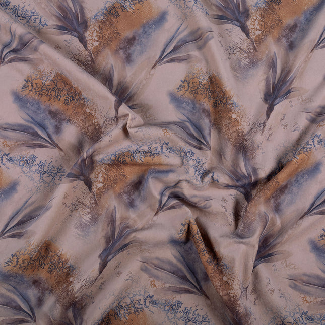 Light Orange and Slate Blue Colour Leaves Pattern Velvet Curtain Fabric printed