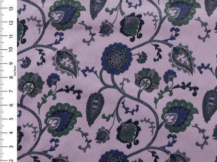 Green and Blue Floral and Leaves Pattern Velvet Curtain Fabric printed
