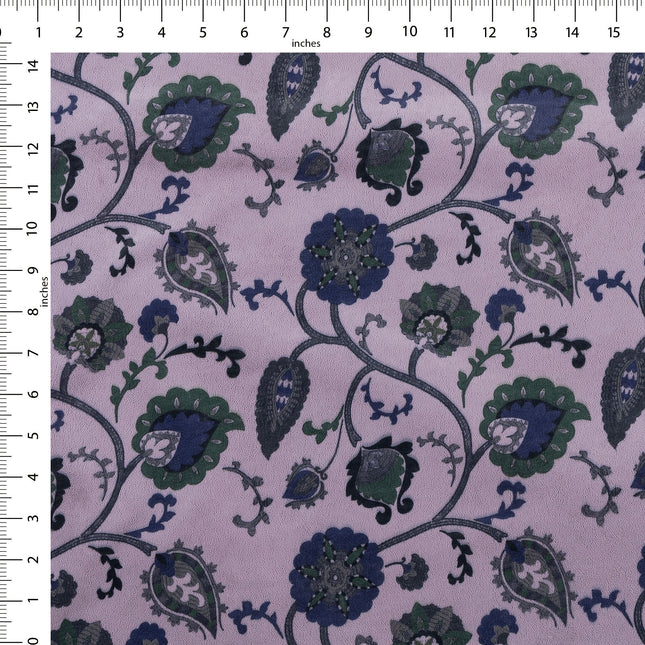 Green and Blue Floral and Leaves Pattern Velvet Curtain Fabric printed