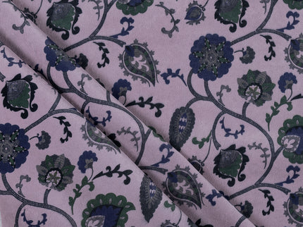 Green and Blue Floral and Leaves Pattern Velvet Readymade Curtain