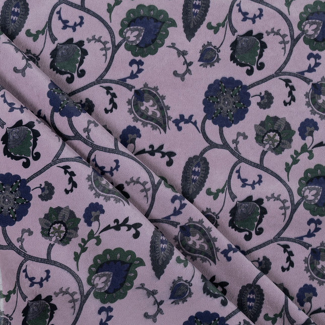 Green and Blue Floral and Leaves Pattern Velvet Readymade Curtain