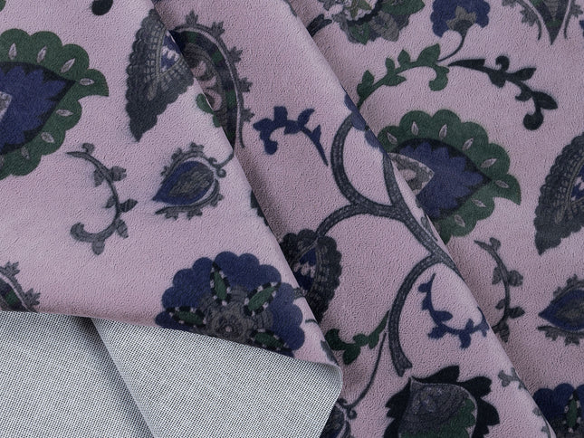 Green and Blue Floral and Leaves Pattern Velvet Curtain Fabric printed
