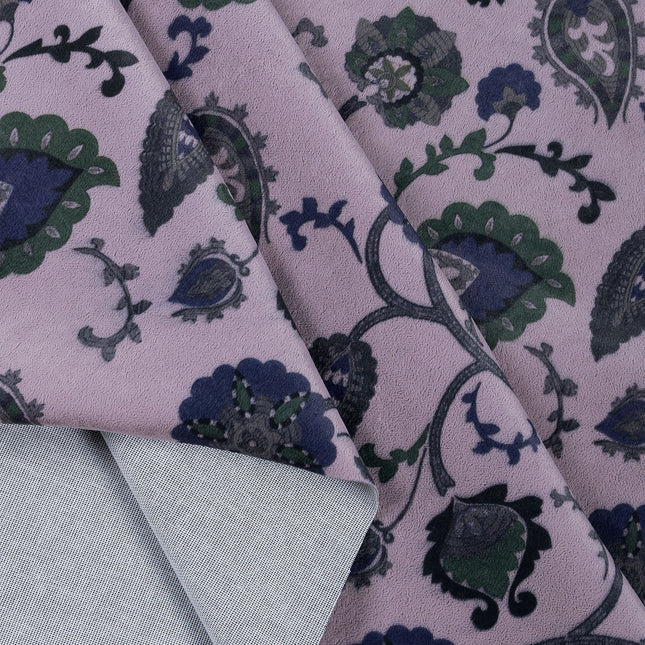Green and Blue Floral and Leaves Pattern Velvet Curtain Fabric printed