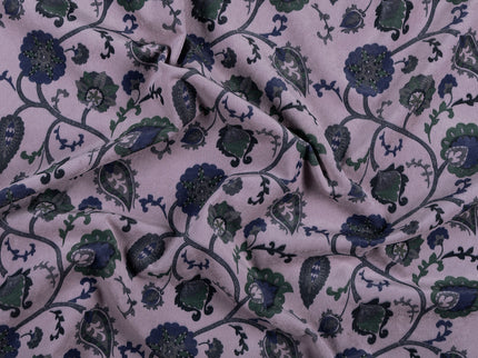 Green and Blue Floral and Leaves Pattern Velvet Curtain Fabric printed