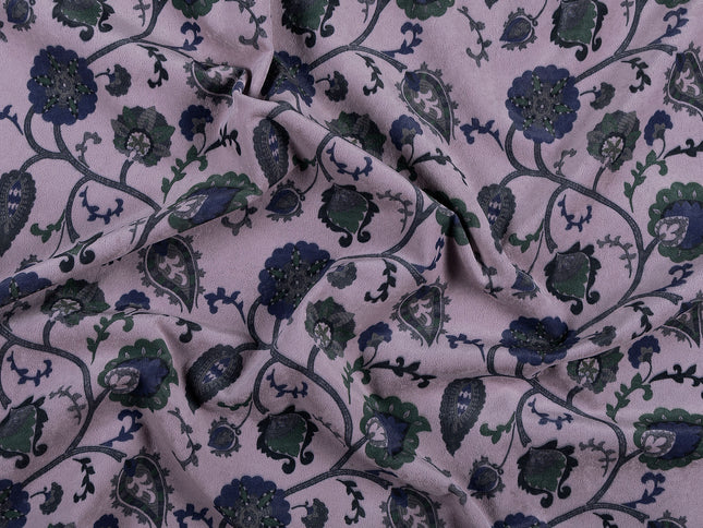 Green and Blue Floral and Leaves Pattern Velvet Curtain Fabric printed