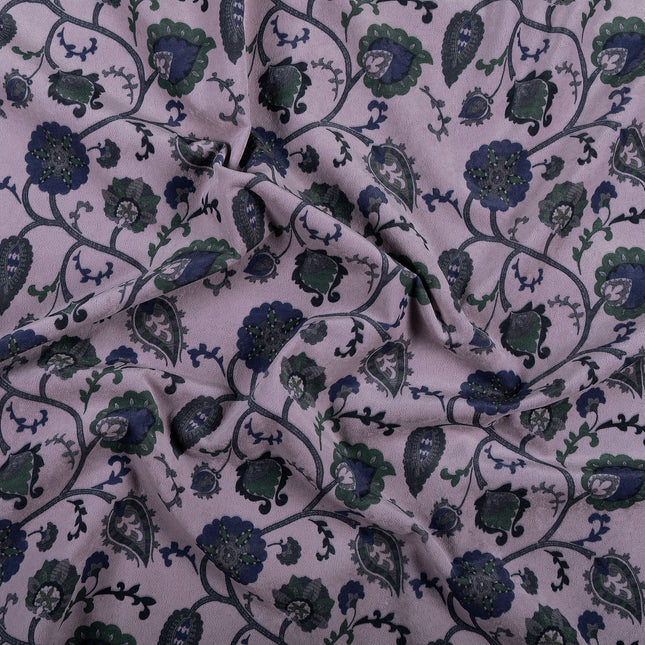 Green and Blue Floral and Leaves Pattern Velvet Curtain Fabric printed