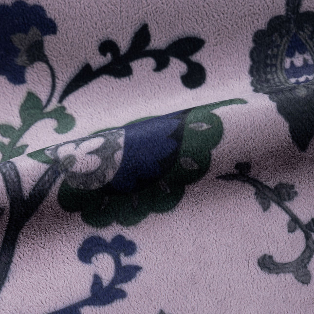 Green and Blue Floral and Leaves Pattern Velvet Curtain Fabric printed