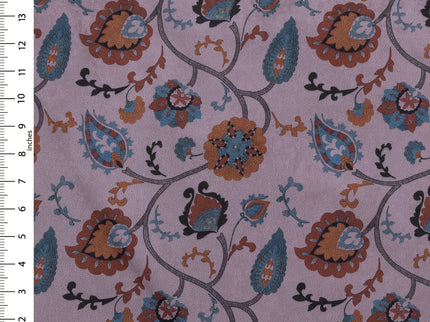 Mustard and blue Floral and Leaves Pattern Velvet Curtain Fabric printed
