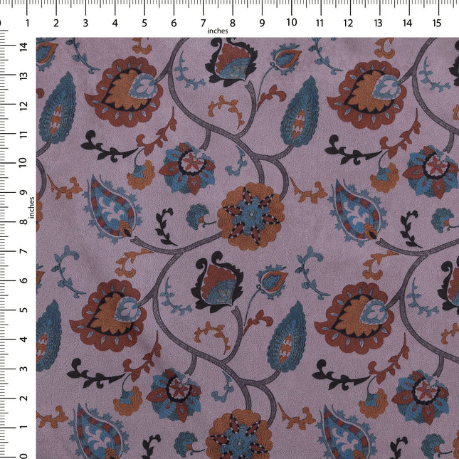 Mustard and blue Floral and Leaves Pattern Velvet Curtain Fabric printed