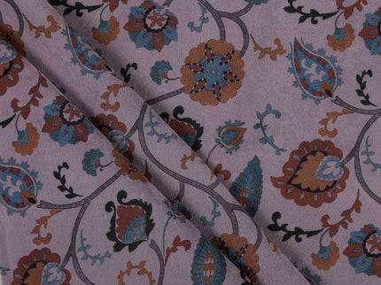 Mustard and blue Floral and Leaves Pattern Velvet Curtain Fabric printed
