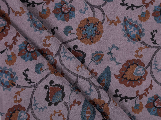 Mustard and blue Floral and Leaves Pattern Velvet Curtain Fabric printed