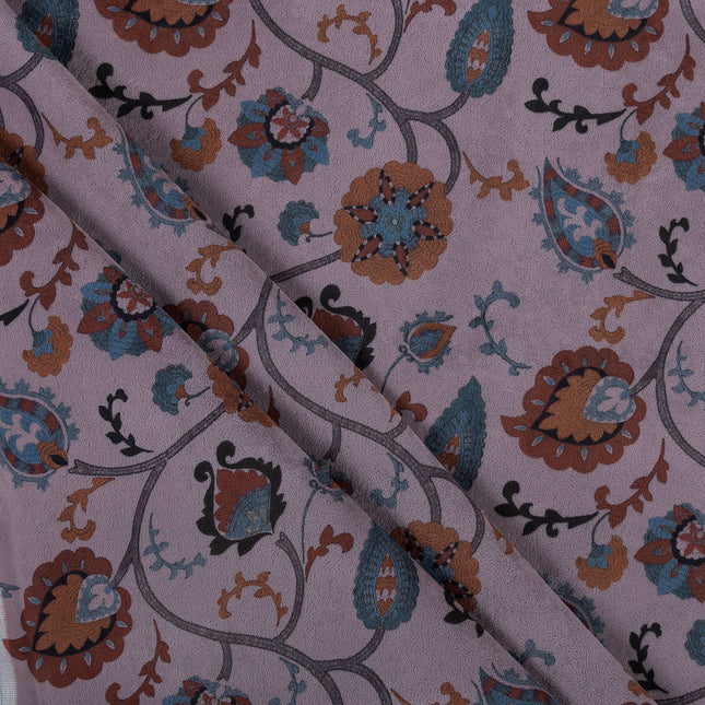 Mustard and blue Floral and Leaves Pattern Velvet Curtain Fabric printed