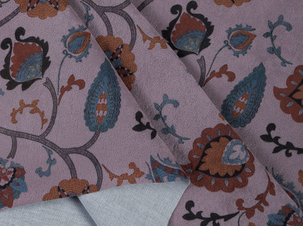 Mustard and blue Floral and Leaves Pattern Velvet Curtain Fabric printed