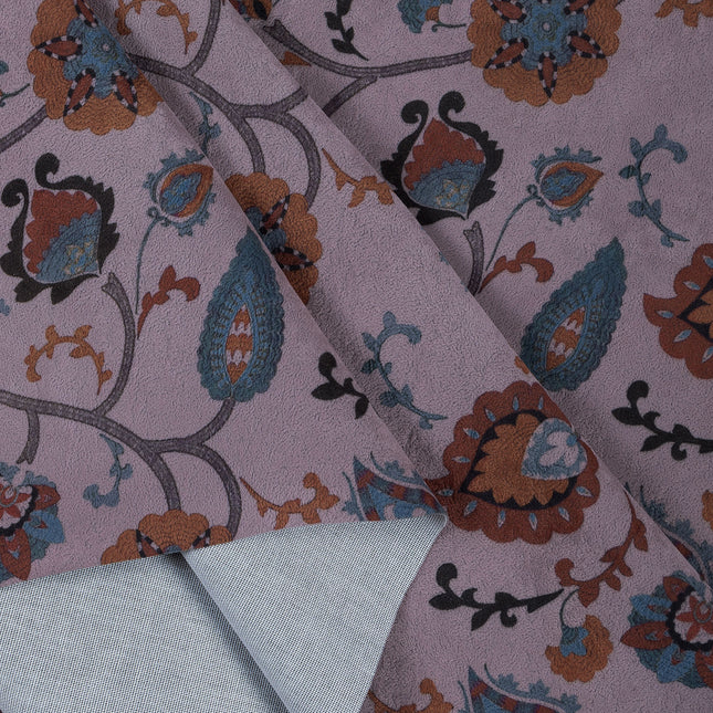 Mustard and blue Floral and Leaves Pattern Velvet Curtain Fabric printed