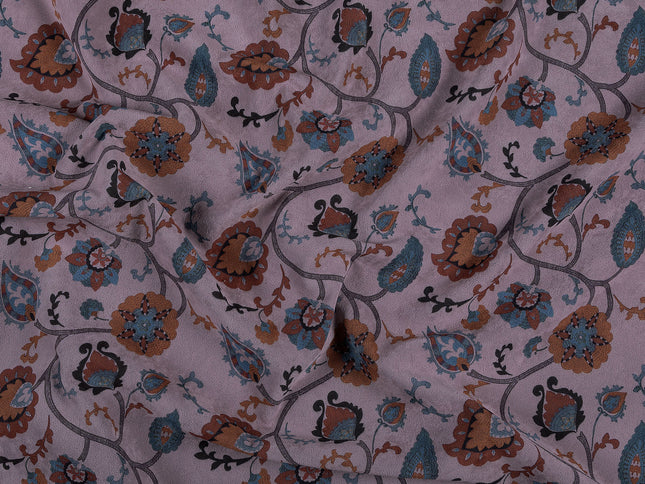 Mustard and blue Floral and Leaves Pattern Velvet Curtain Fabric printed