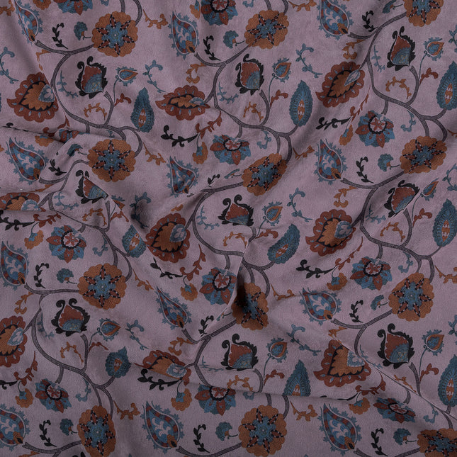 Mustard and blue Floral and Leaves Pattern Velvet Curtain Fabric printed
