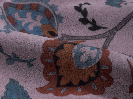 Mustard and blue Floral and Leaves Pattern Velvet Curtain Fabric printed