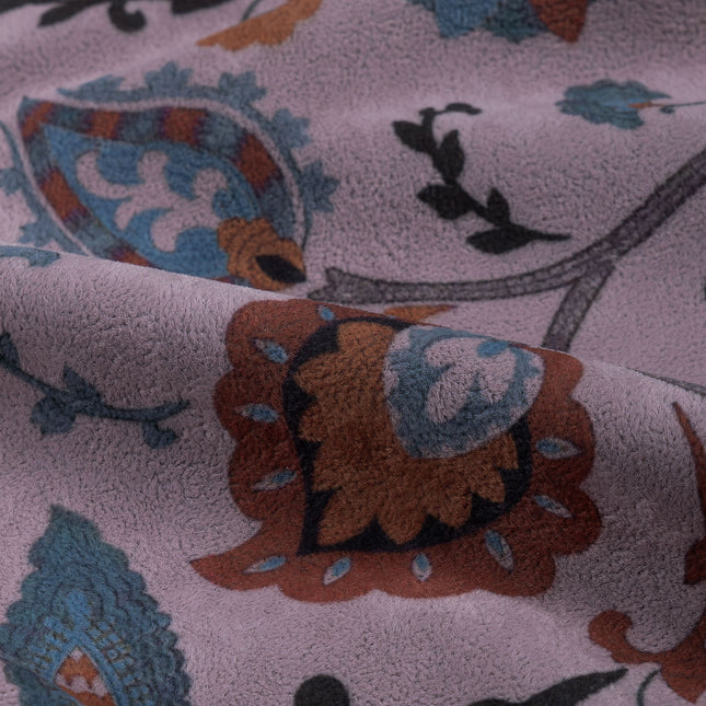 Mustard and blue Floral and Leaves Pattern Velvet Curtain Fabric printed