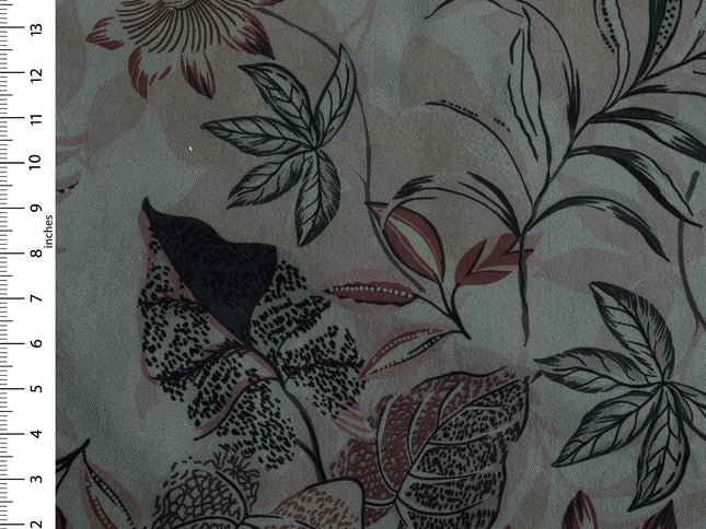 Black and maroon Colour Floral and Leaves Pattern Velvet Curtain Fabric printed