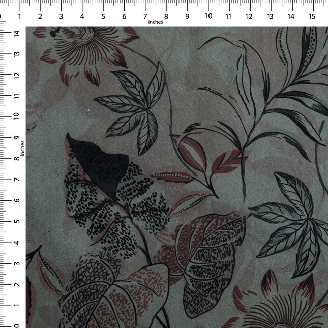 Black and maroon Colour Floral and Leaves Pattern Velvet Curtain Fabric printed