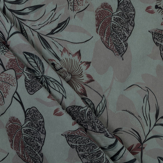 Black and maroon Colour Floral and Leaves Pattern Velvet Curtain Fabric printed