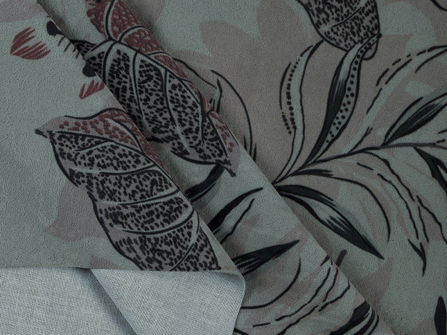 Black and maroon Colour Floral and Leaves Pattern Velvet Curtain Fabric printed