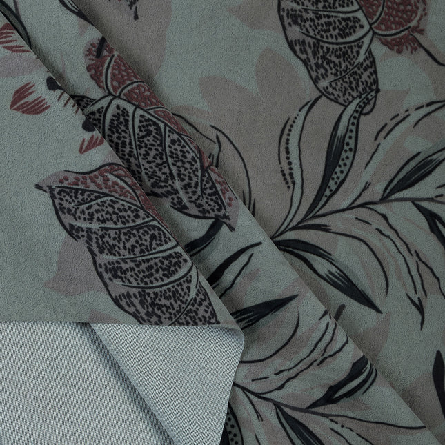 Black and maroon Colour Floral and Leaves Pattern Velvet Curtain Fabric printed