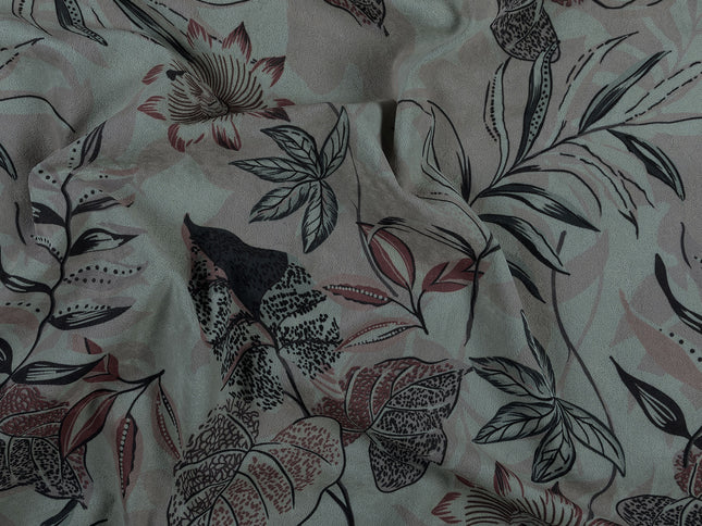 Black and maroon Colour Floral and Leaves Pattern Velvet Curtain Fabric printed