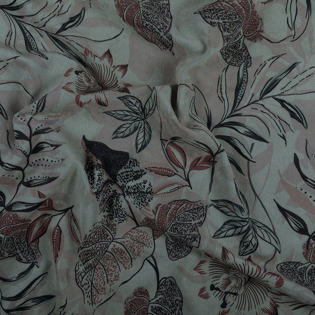Black and maroon Colour Floral and Leaves Pattern Velvet Curtain Fabric printed